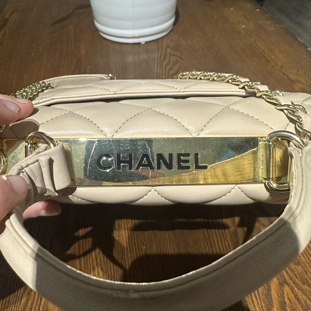 CC Fashion Light Pink/Cream Quilted Shoulder Bag with Chain Strap